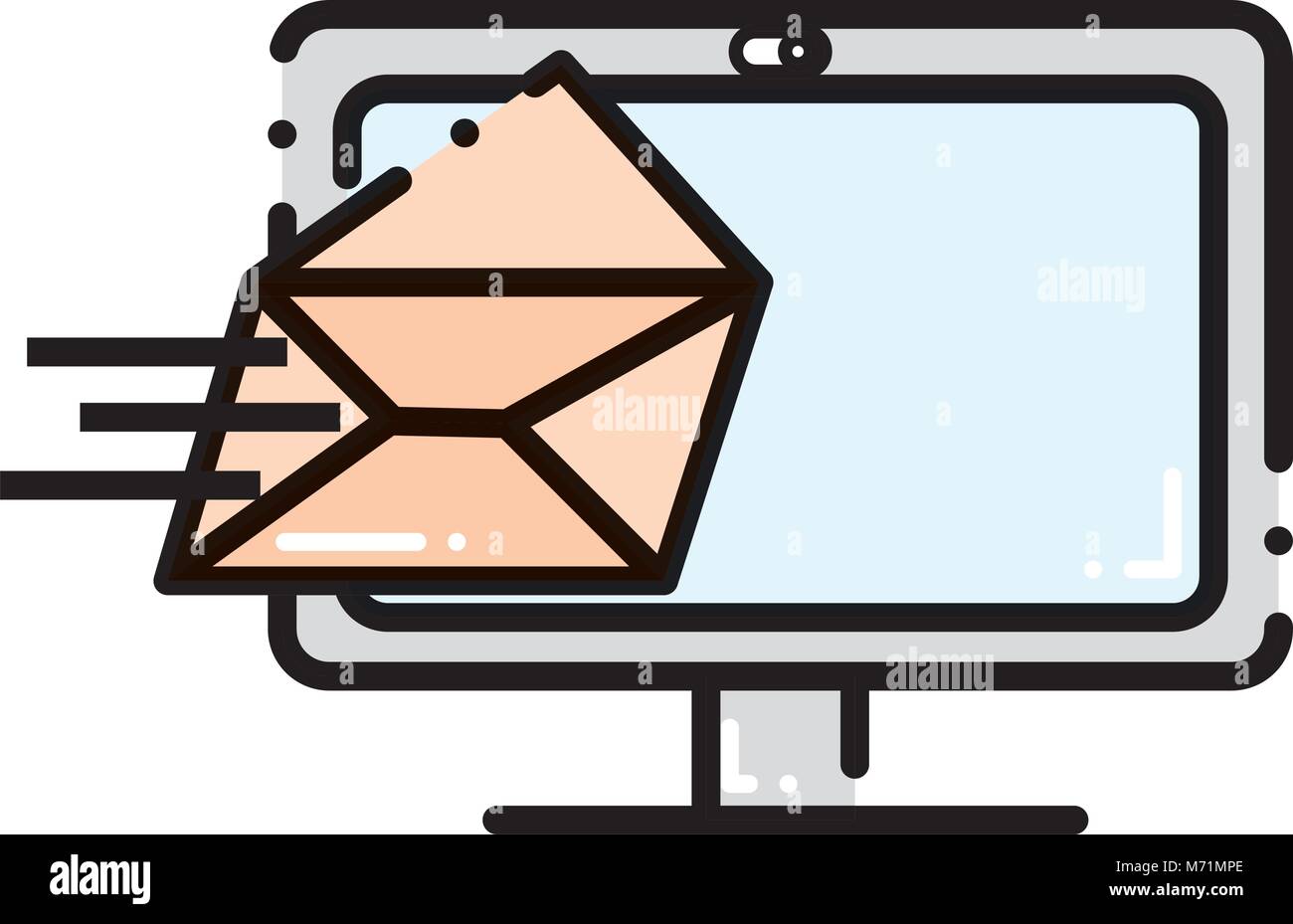 dashed line computer technology with e-mail letter message vector ...