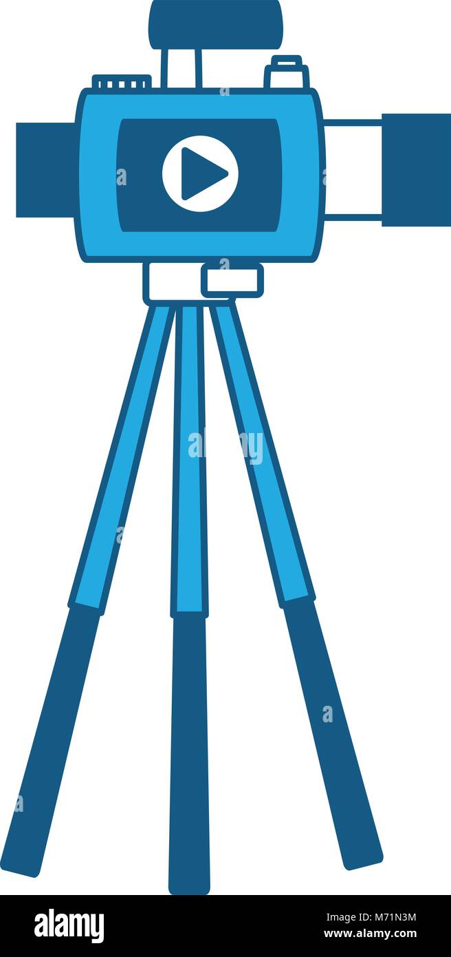 VIdeo camera on the tripod icon over white background, vector ...