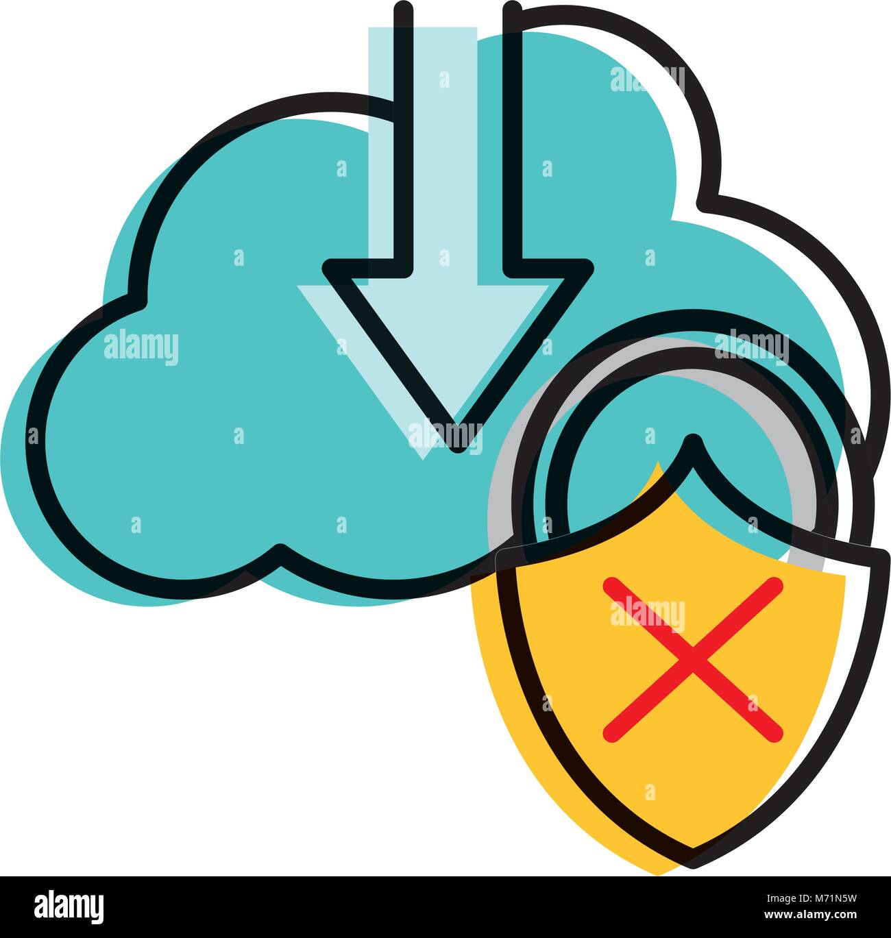 moved color cloud data downloading and padlock bad security vector ...