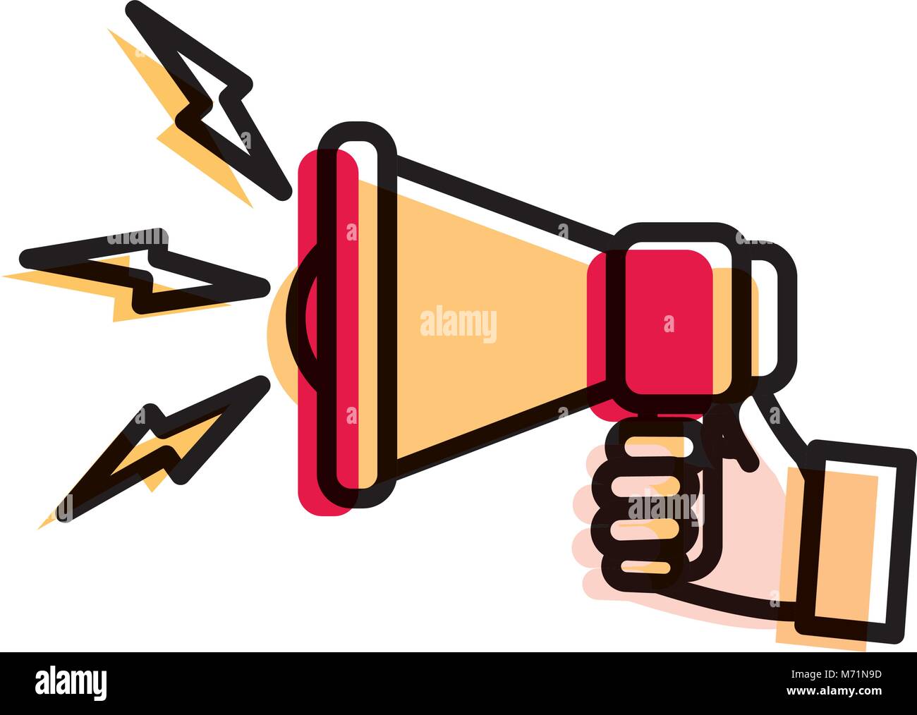 moved color man hand with megaphone sound message vector illustration ...