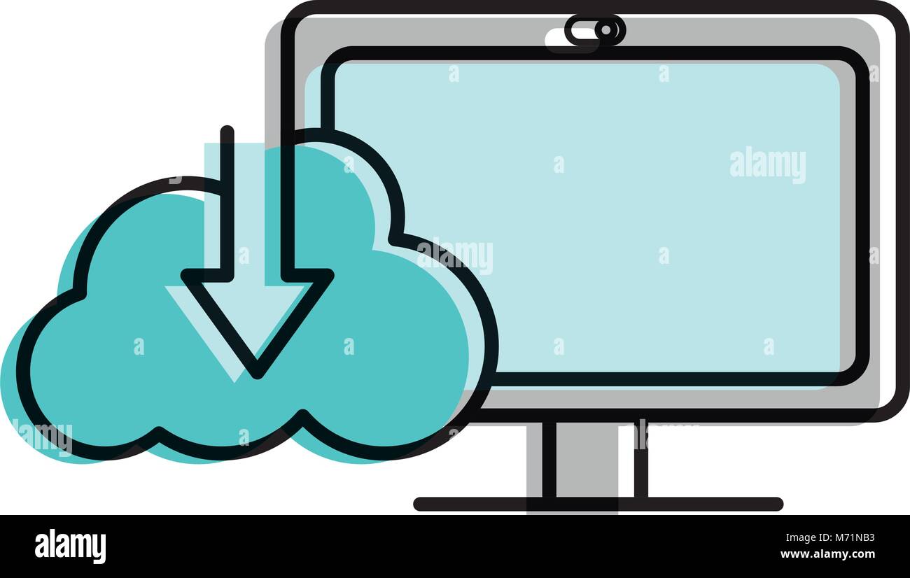moved color computer technology with cloud data downloading vector ...