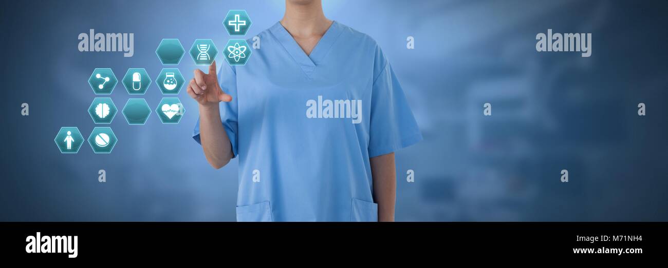 Doctor interacting with medical hexagon interface Stock Photo