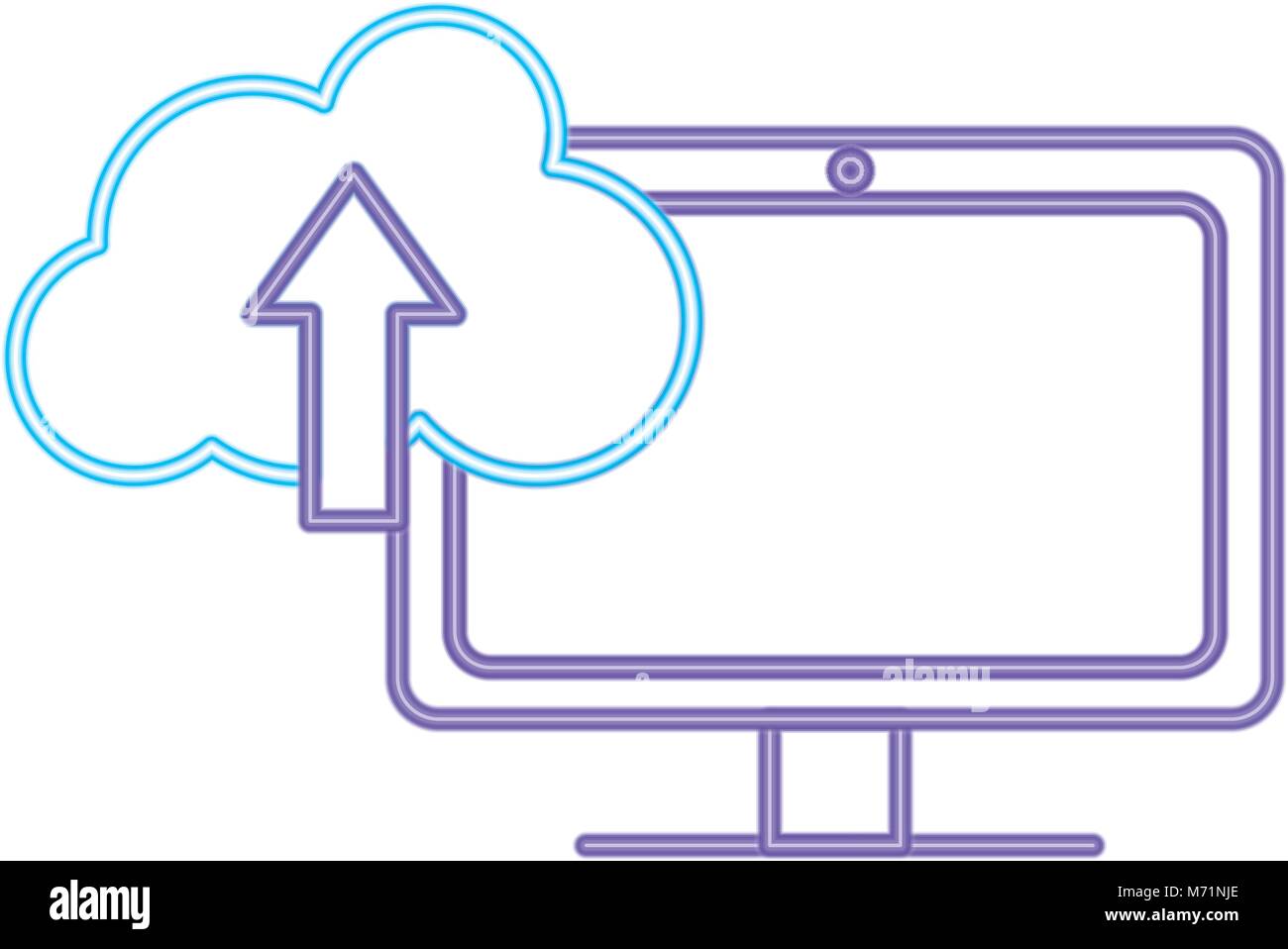 neon line computer technology with cloud data loading vector ...