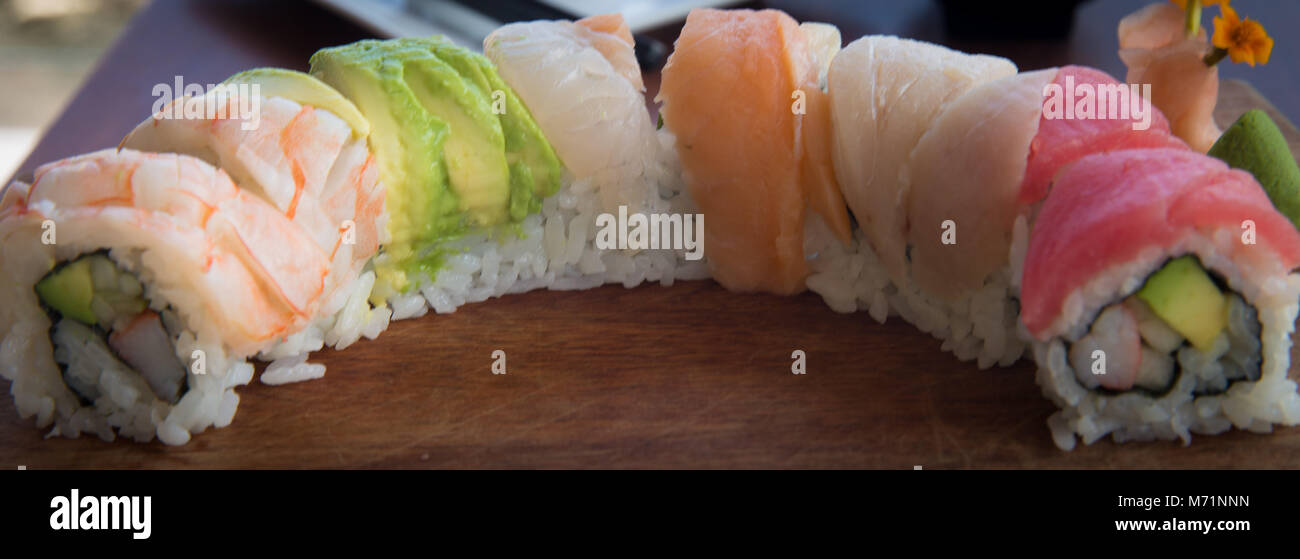 Just Served Rainbow Roll Stock Photo