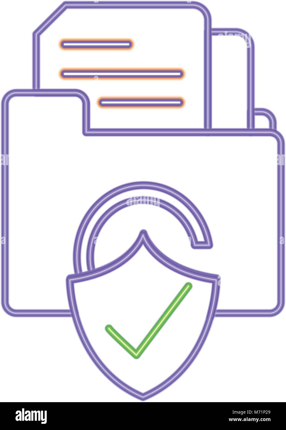 neon line file folder with document and padlock security Stock Vector ...