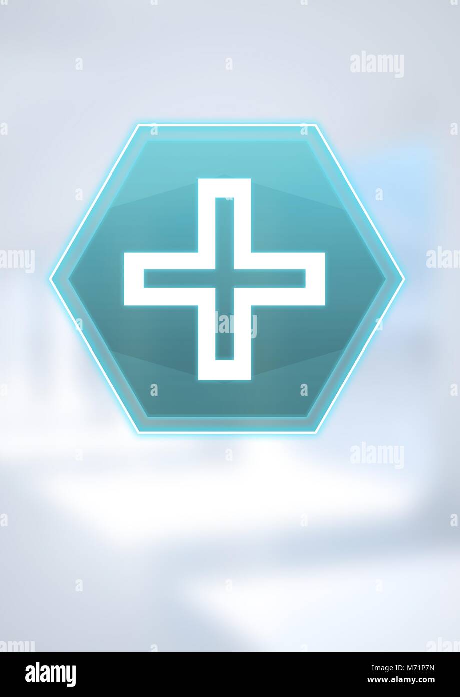 medical cross interface hexagon icon Stock Photo - Alamy