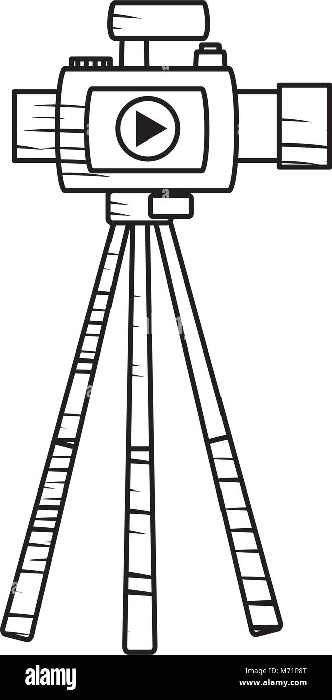 VIdeo camera on the tripod icon over white background, vector ...