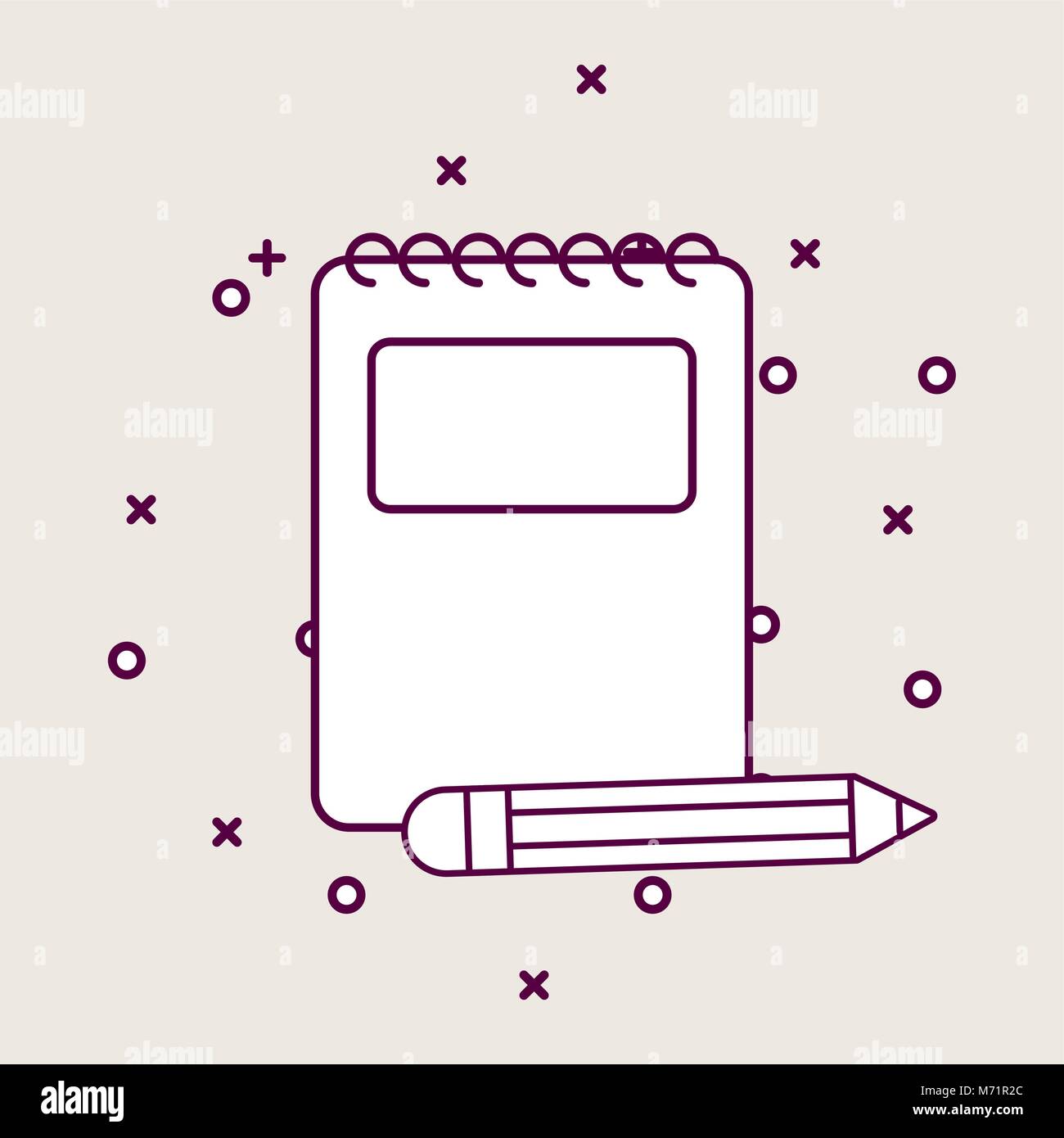 Notepad and pencil icon over white background, line design vector ...