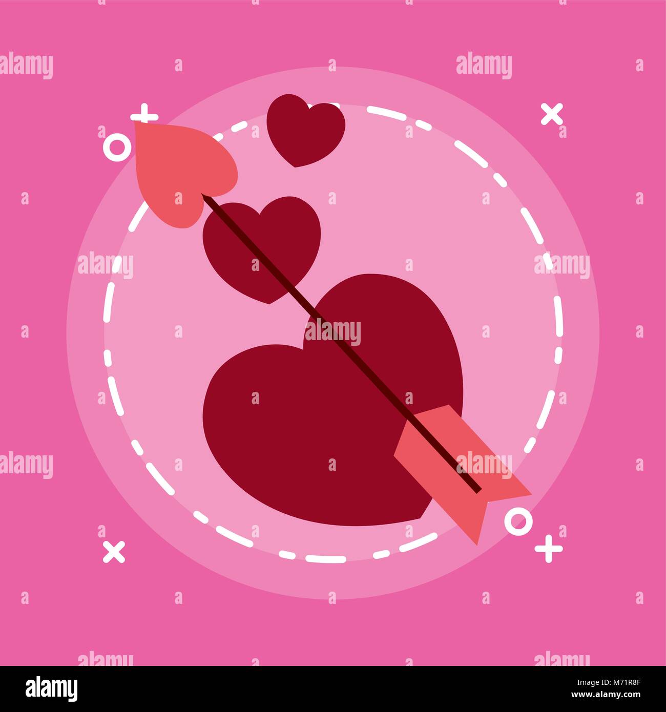 arrowed hearts icon over pink background, colorful design vector ...