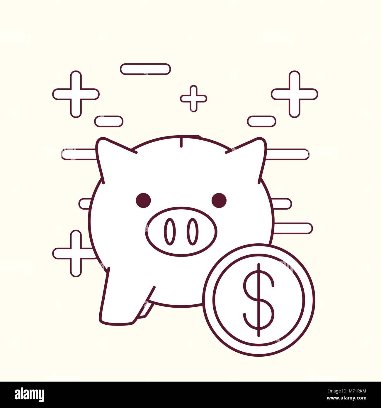 Piggy bank and money coin over white background, vector illustration ...