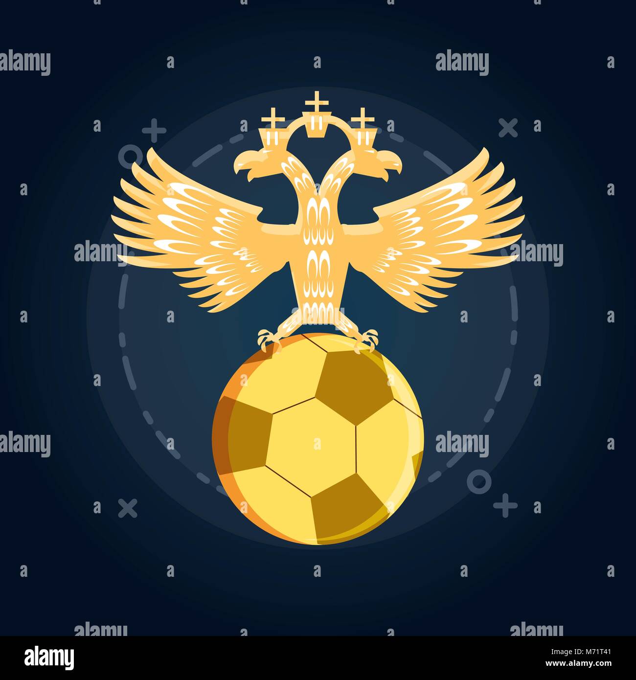 russian emblem with soccer ball over blue background, vector ...