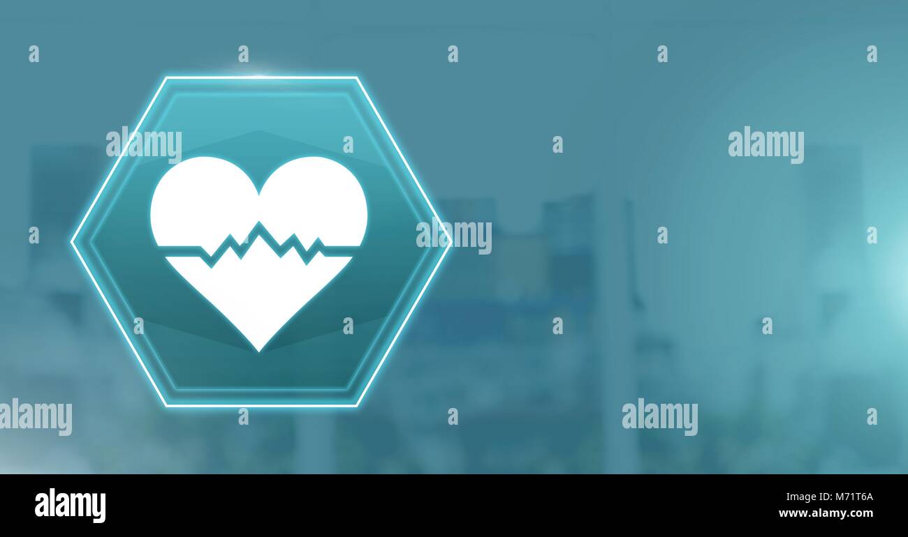 medical heart bpm rhythm interface hexagon icon Stock Photo