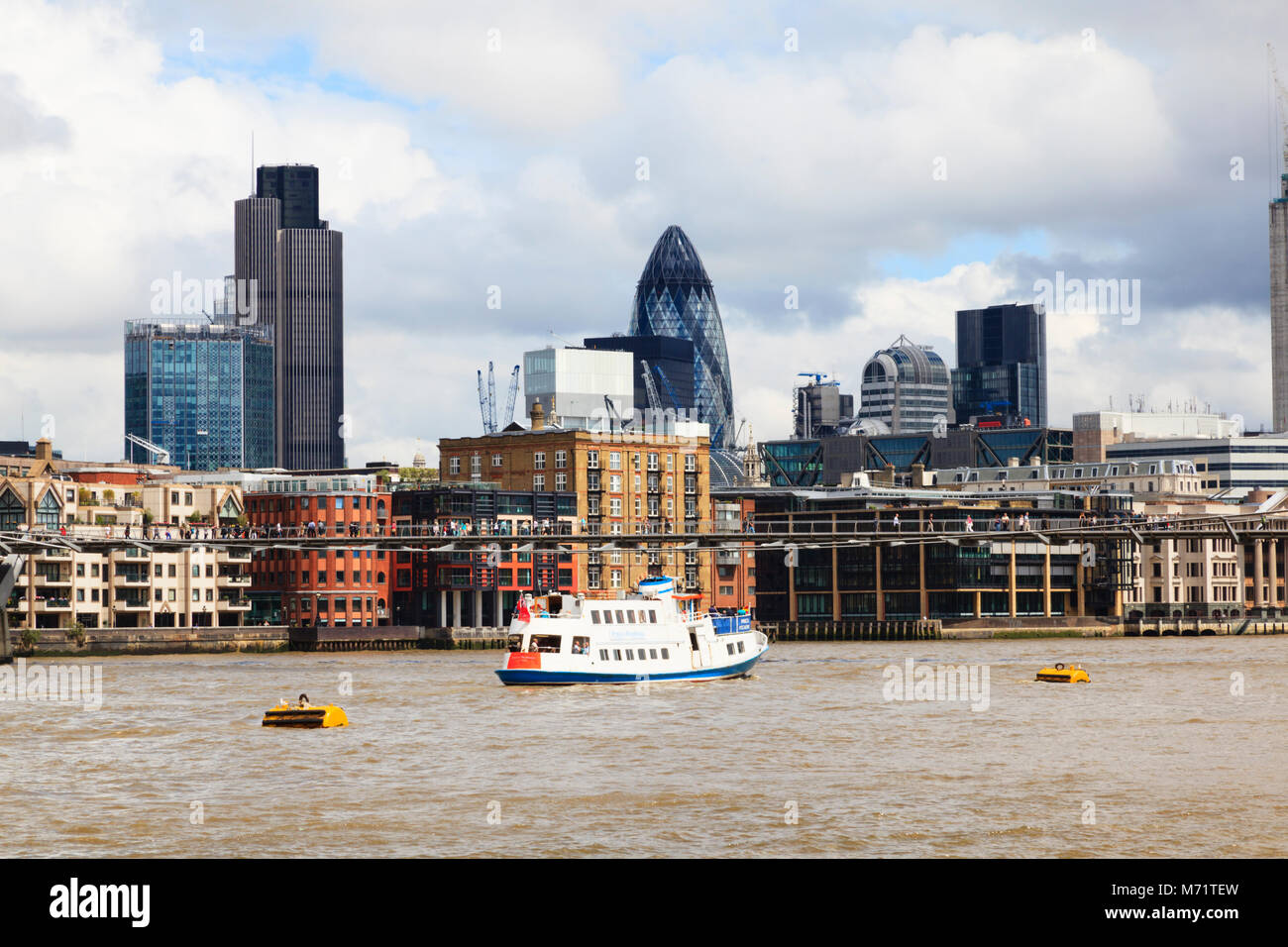 looking across the River Thames at the London skyline with the Gherkin, Stock Photo