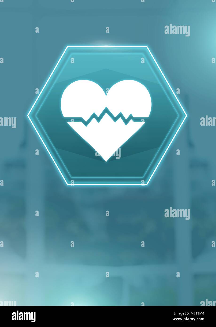 medical heart bpm rhythm interface hexagon icon Stock Photo
