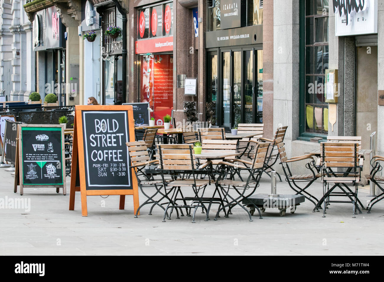bold street Liverpool city centre outdoor alfresco tables chairs coffee