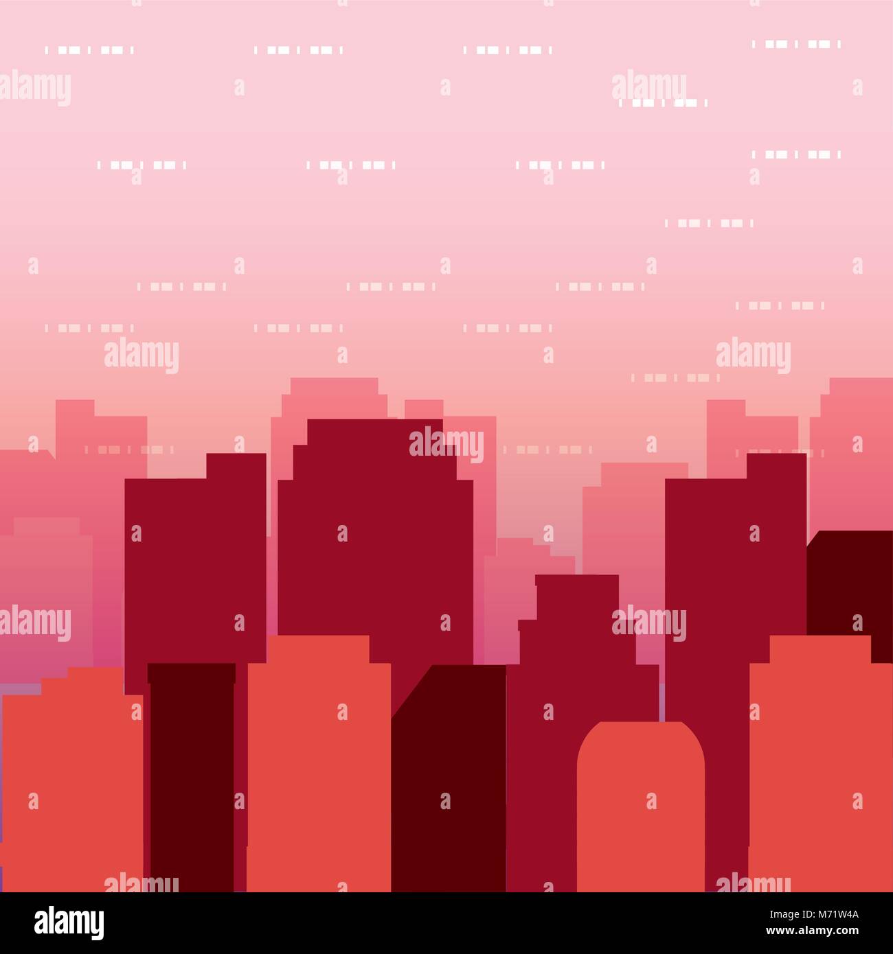 city buildings and skyscrapers, pink and red shading design. vector ...