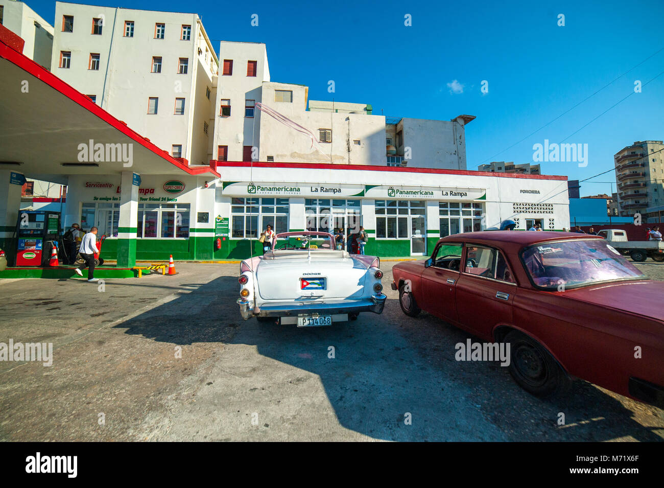 Classic car at a gas station in Central Havana, Cuba Stock Photo Alamy