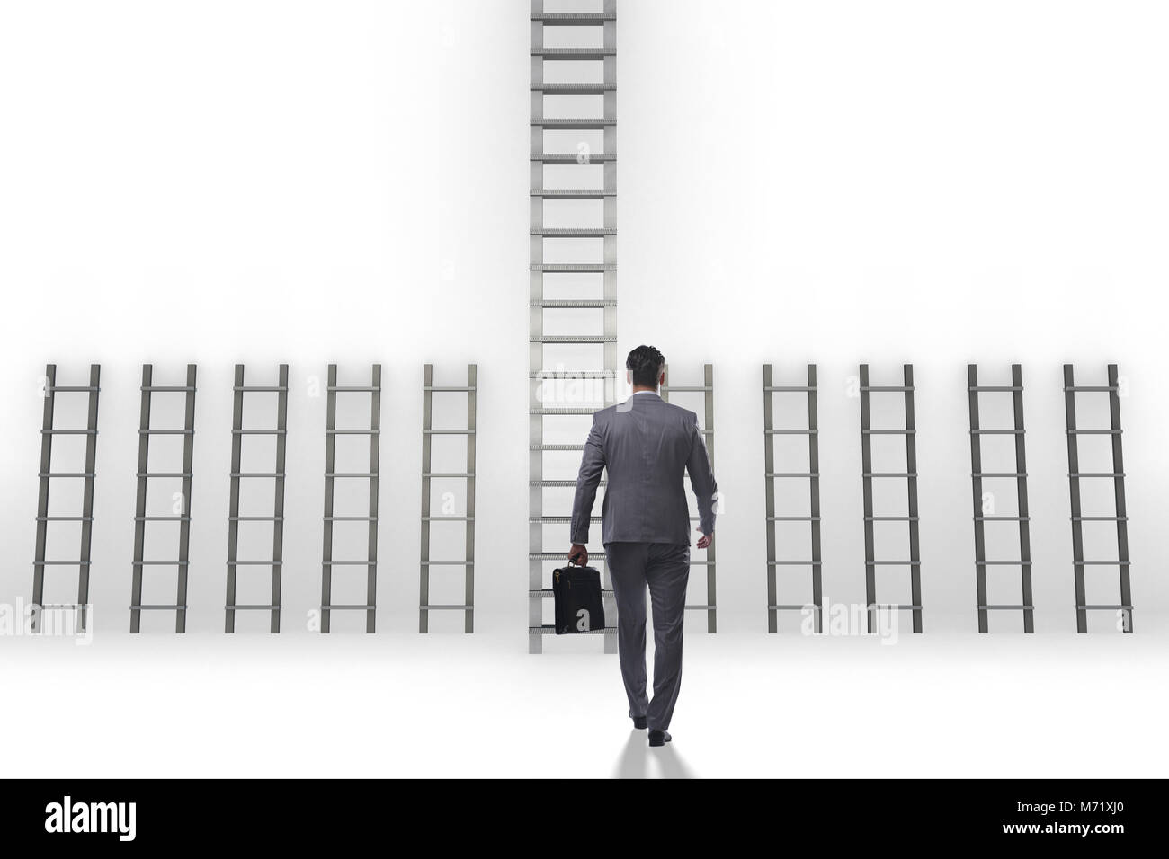 Businessman climbing career ladder in business success concept Stock ...