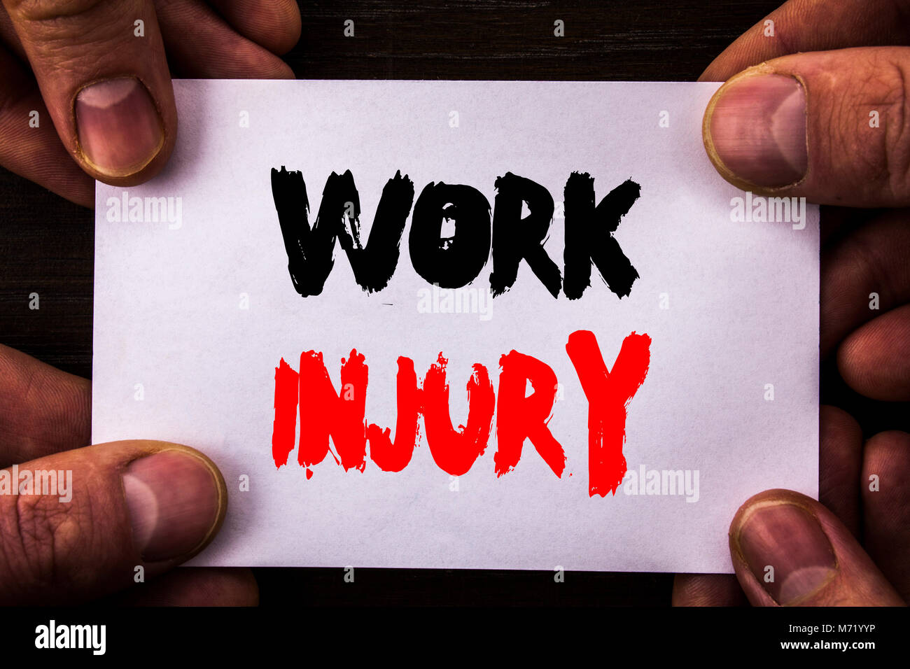 Conceptual Hand Writing Text Showing Work Injury Concept Meaning Bad Body Accident As Emergency Protection Written Sticky Note Paper Holding Hand Wit Stock Photo Alamy