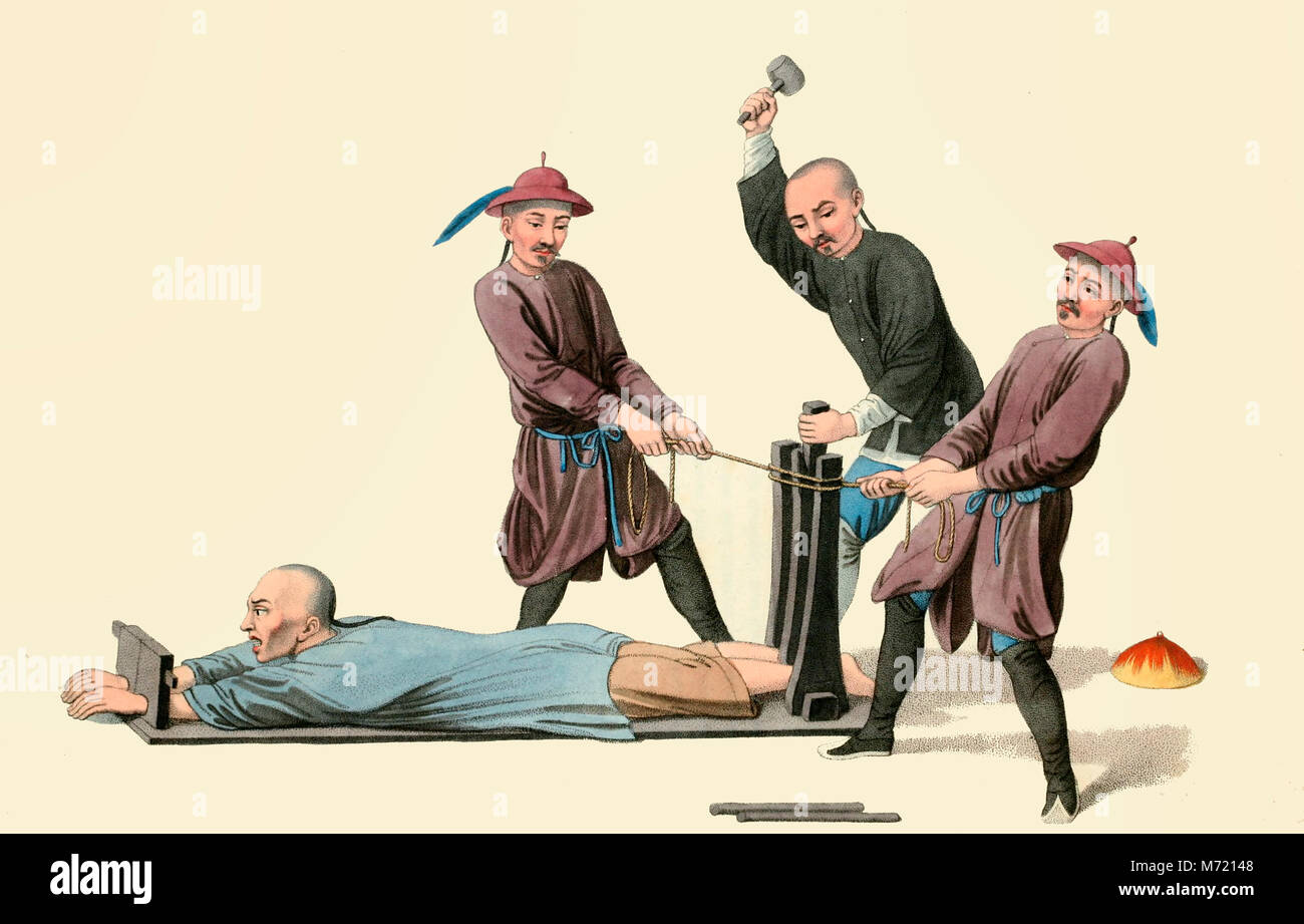The Rack - Punishment and torture in China, circa 1800 Stock Photo