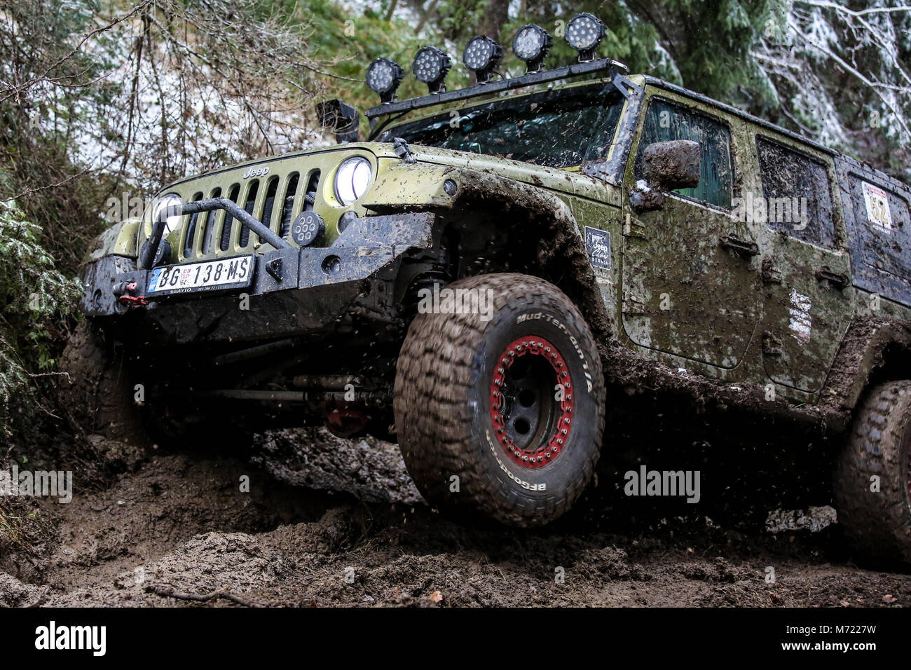 Jeep stucked in mud Stock Photo