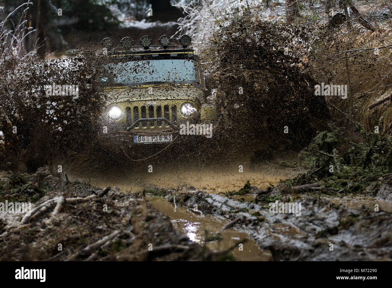 Jeep driving offroad Stock Photo