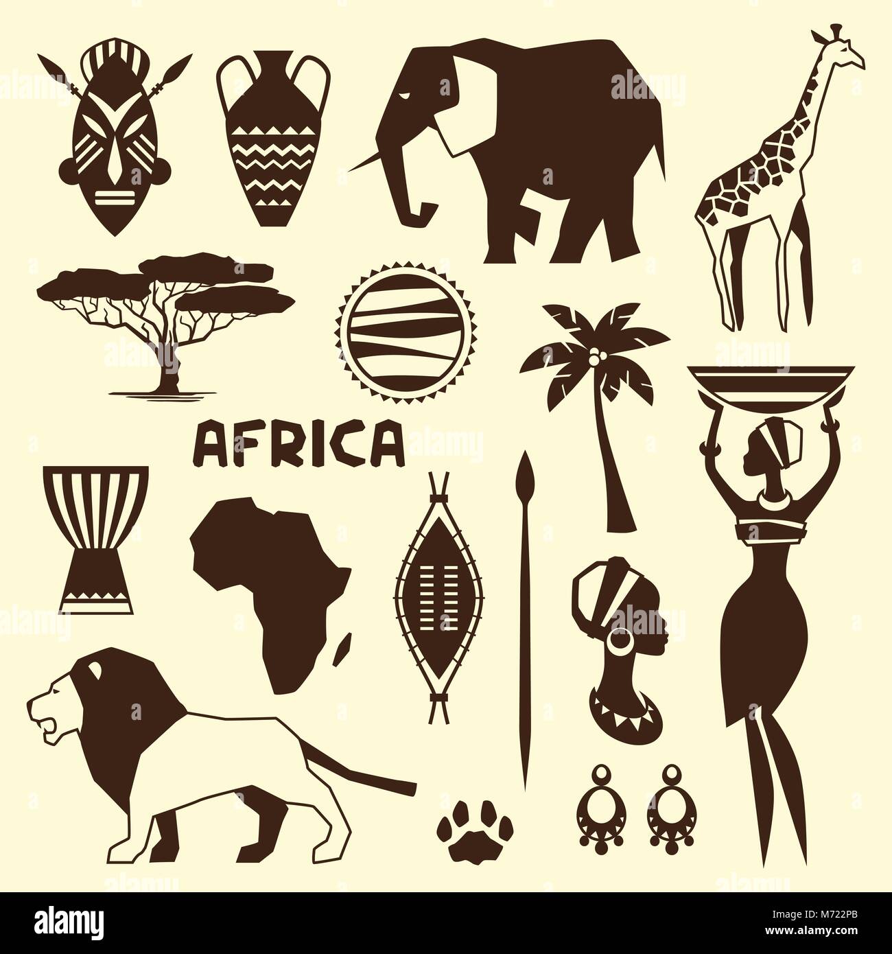 Set of african ethnic style icons in flat style Stock Vector