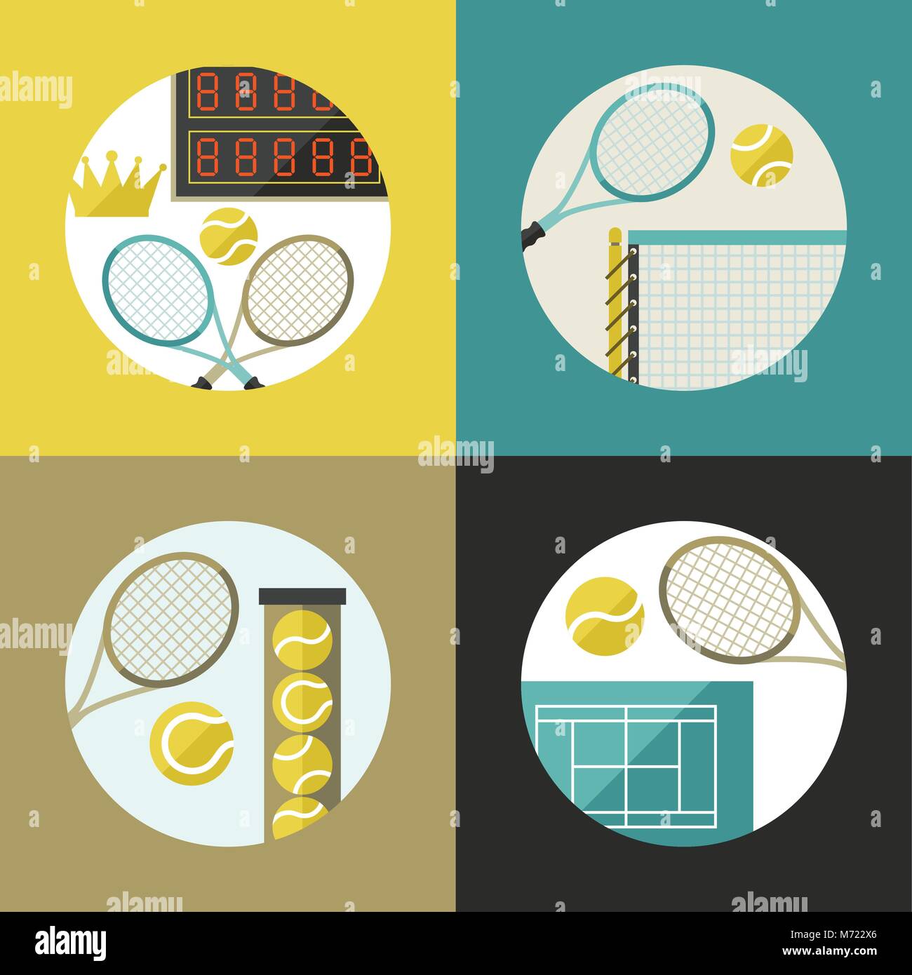 Sports backgrounds with tennis icons in flat design style Stock Vector ...