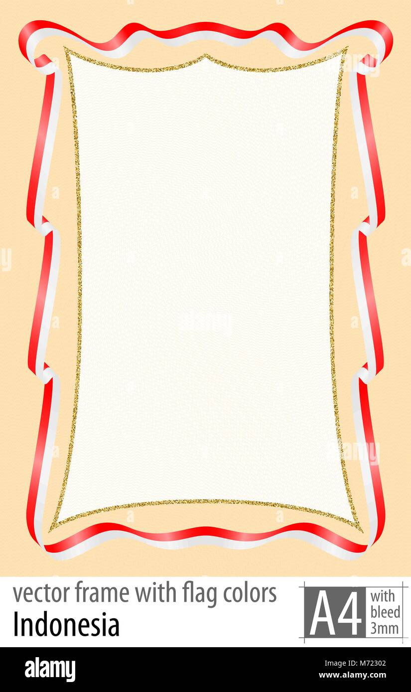 Frame and border of ribbon with the colors of the Indonesia flag, with