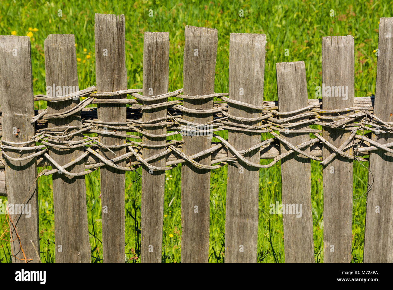 Wooden fence in south tyrol, Italy. typical wooden fence system of the alpine areas of Trentino Alto Adige Stock Photo