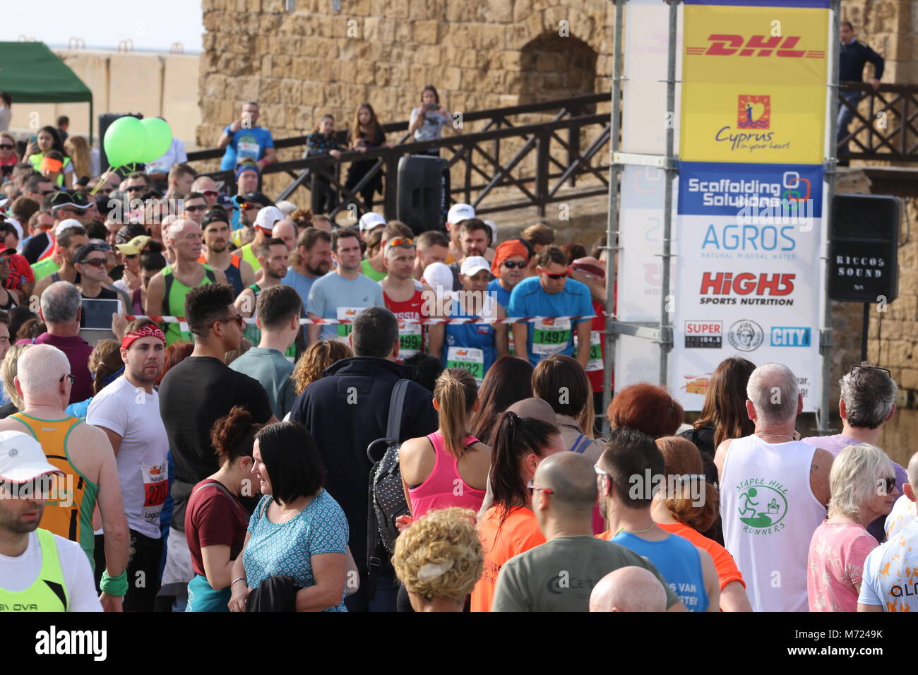 20th Logicom Cyprus marathon, half marathon, 10KM, 5KM fun run, Paphos harbour near Paphos fort, Cyprus, Europe Stock Photo