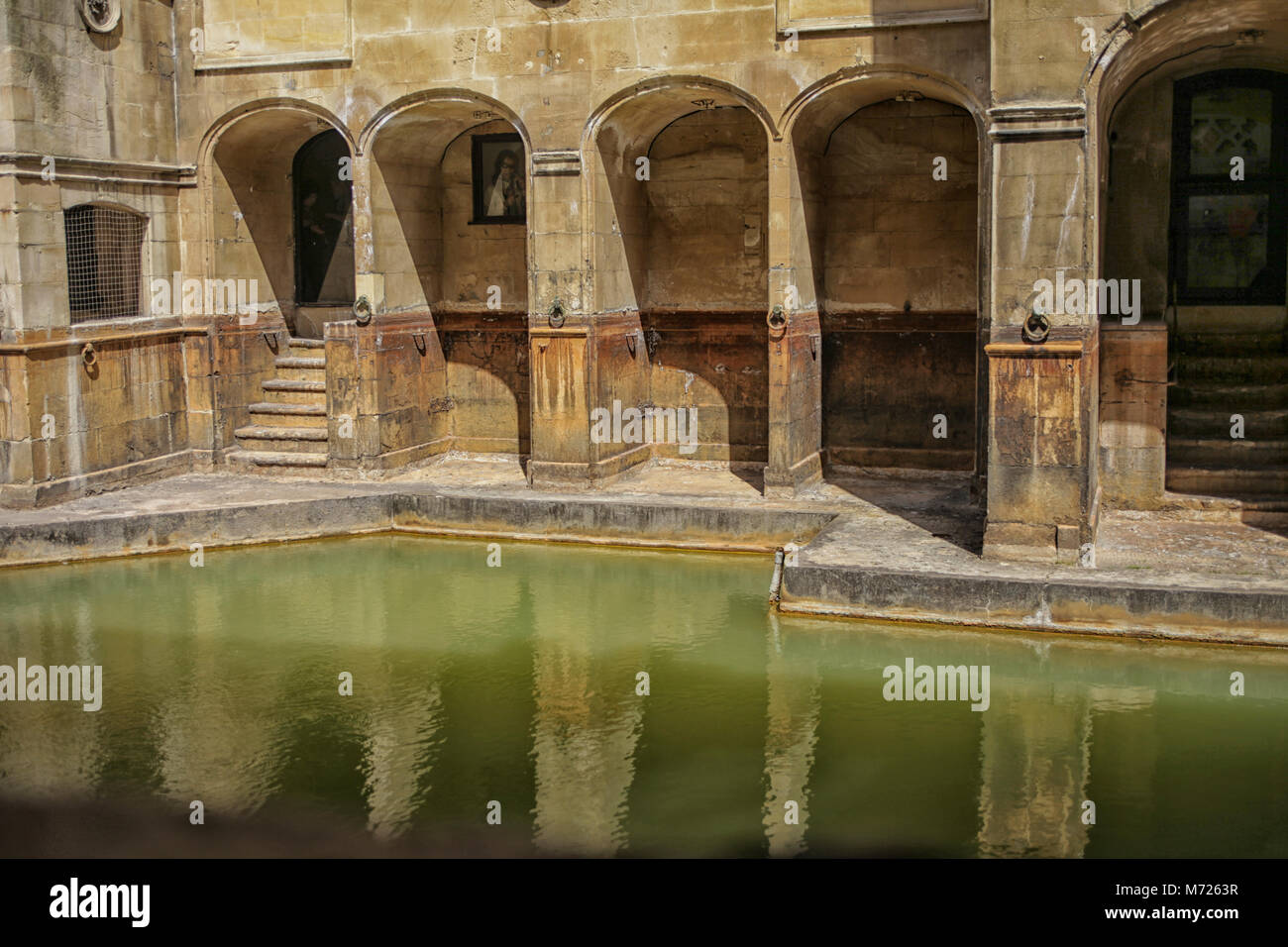 CITY OF BATH-CIRCA JULY 2010; Roman Baths, Bath. The 'sacred pool' of Sulis is the source of the geothermal spring where the hot water rises before be Stock Photo