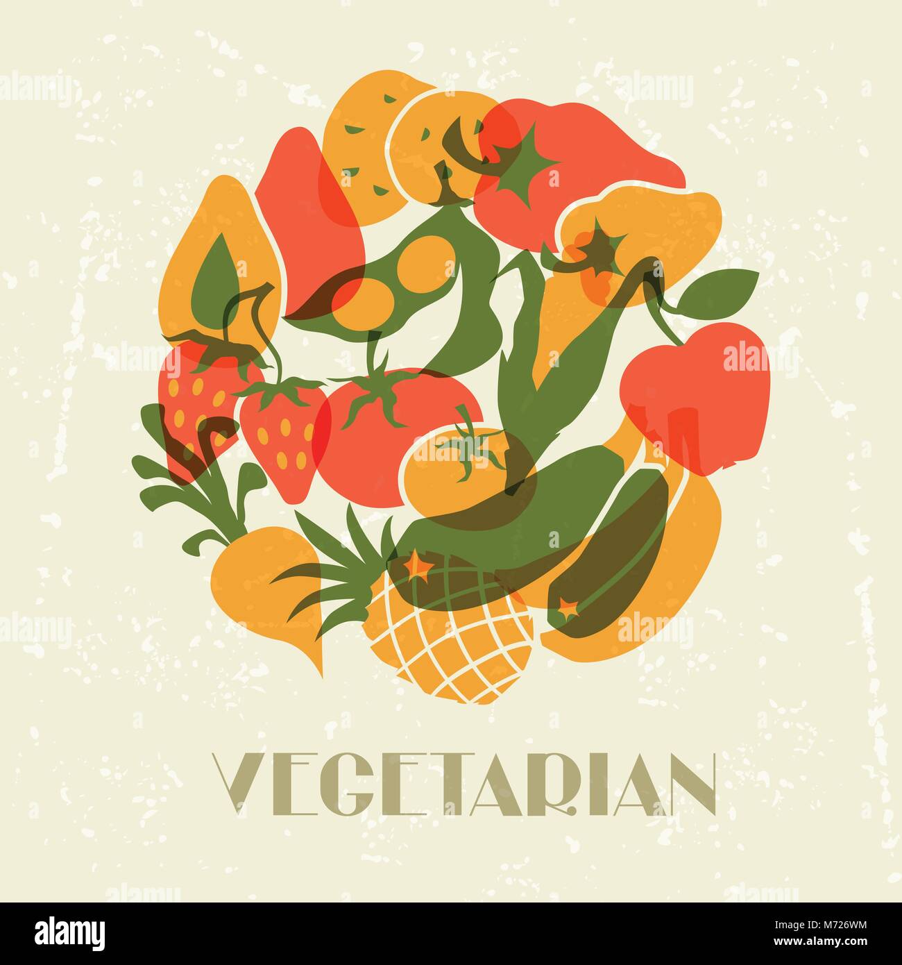 Vegetarian food. Background design with stylized vegetables Stock Vector