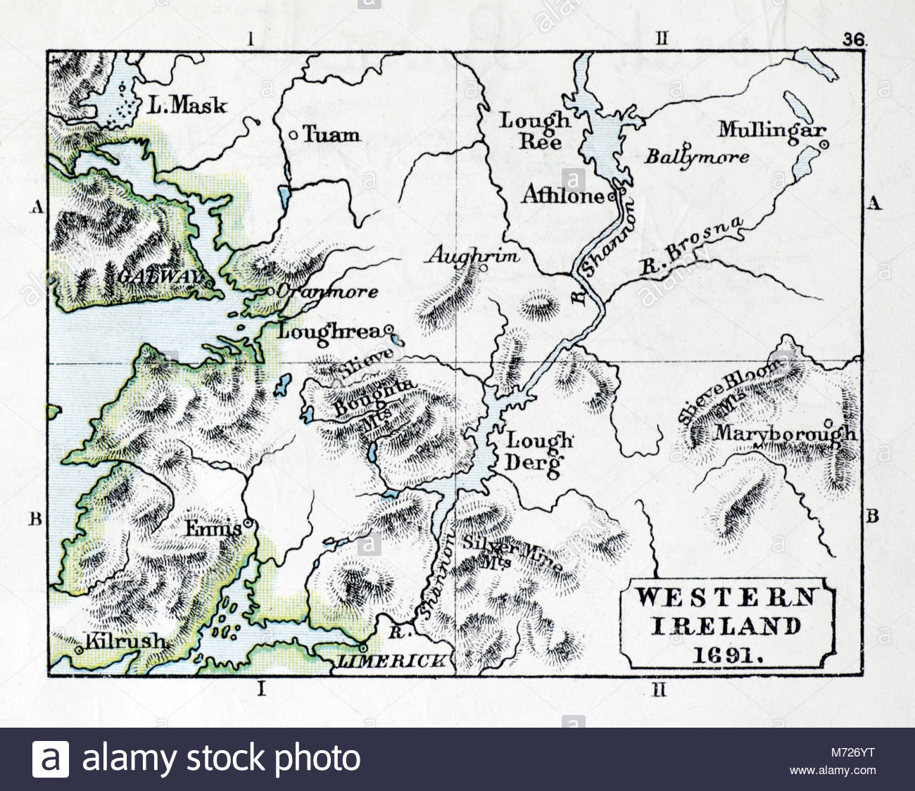 Map of Western Ireland 1691, from a print circa 1900 Stock Photo