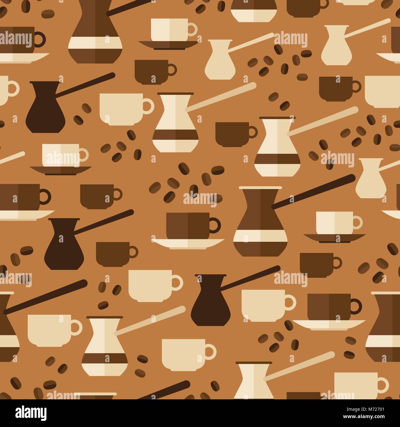 Seamless pattern with coffee icons in flat design style Stock Vector ...
