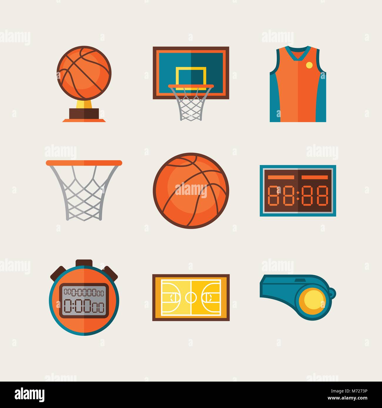 Basketball icon set in flat design style Stock Vector