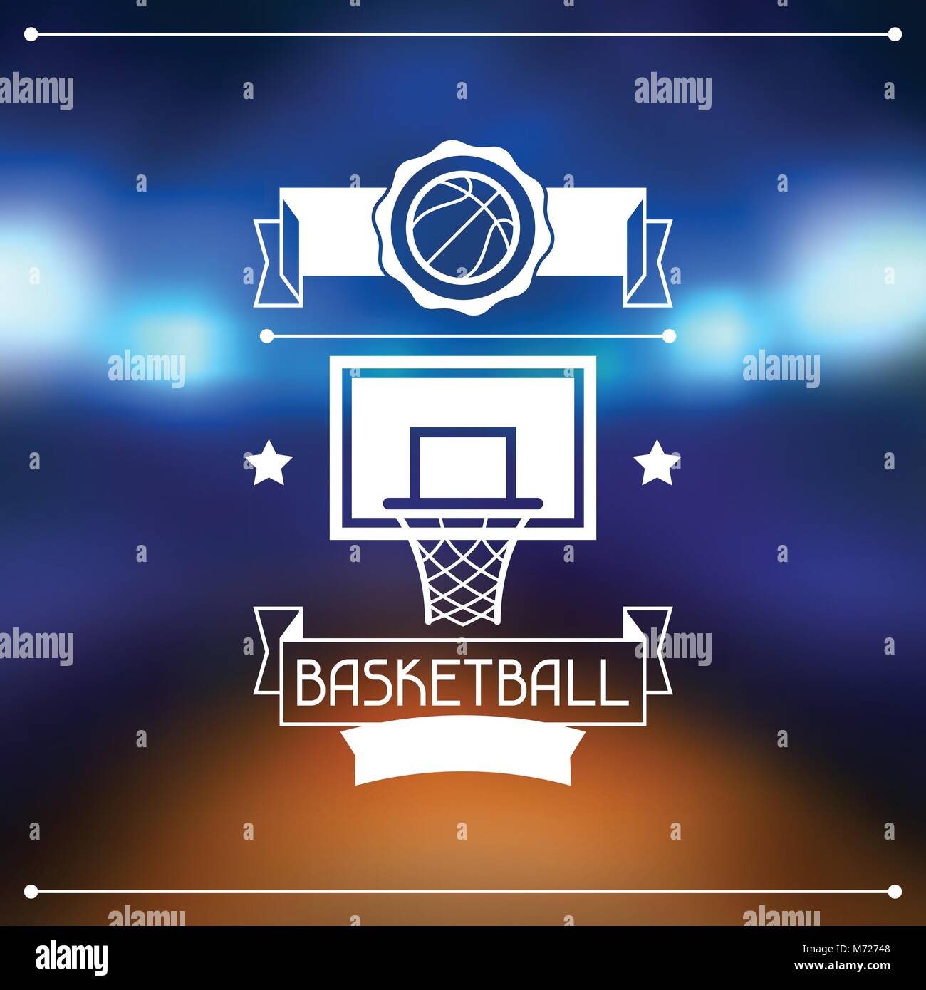 Background with basketball, ball, hoop and labels Stock Vector