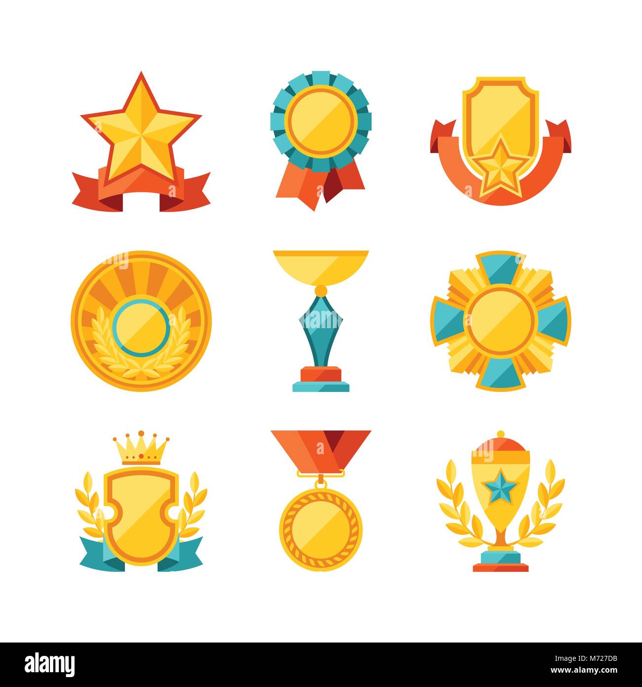Trophy and awards icons set in flat design style Stock Vector Image ...