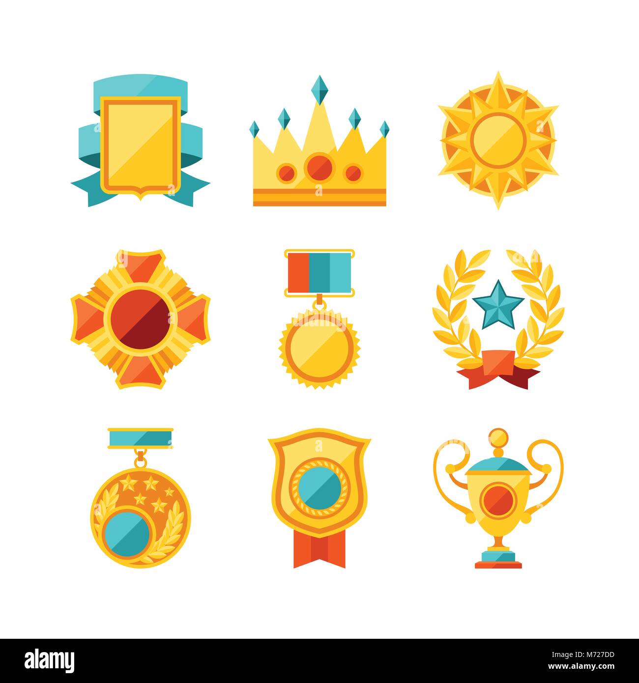 Trophy and awards icons set in flat design style Stock Vector Image ...