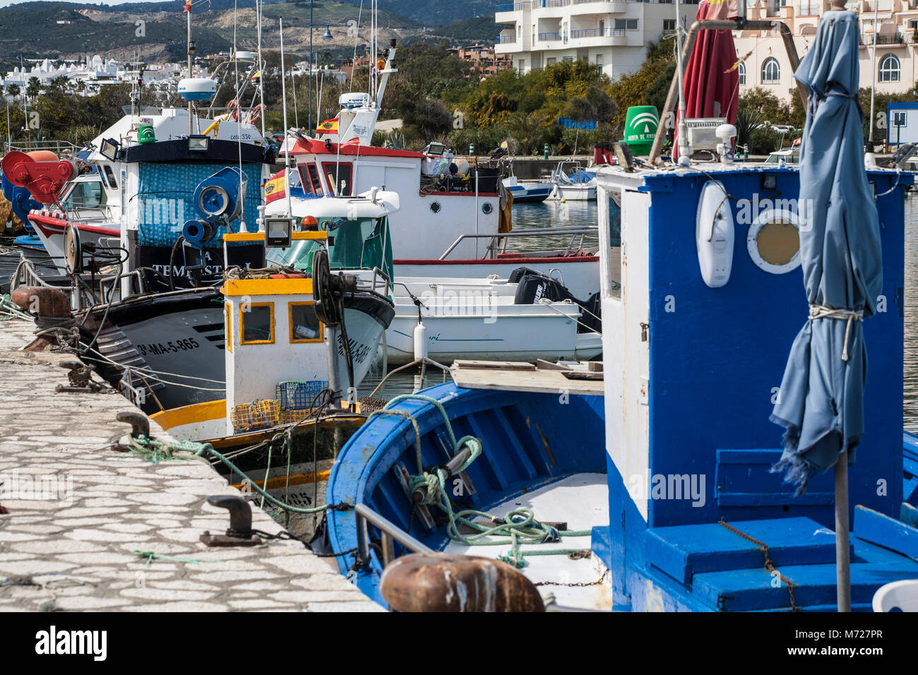 colorful fishing boats in Spain Stock Photo