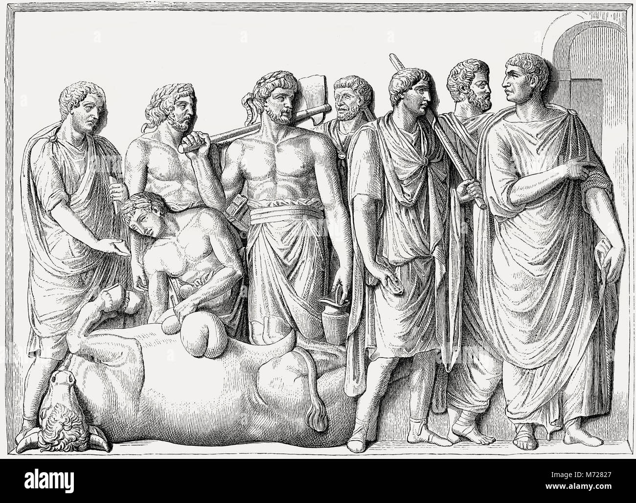 A haruspex observing a liver of a sacrificed animal, Ancient Rome Stock Photo