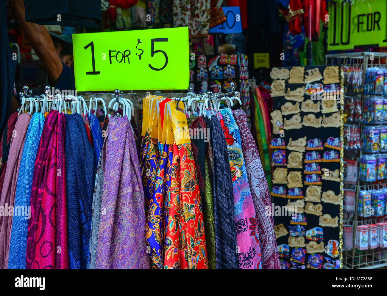 Singapore Feb 9, 2018. Textile for sale at street market in Chinatown