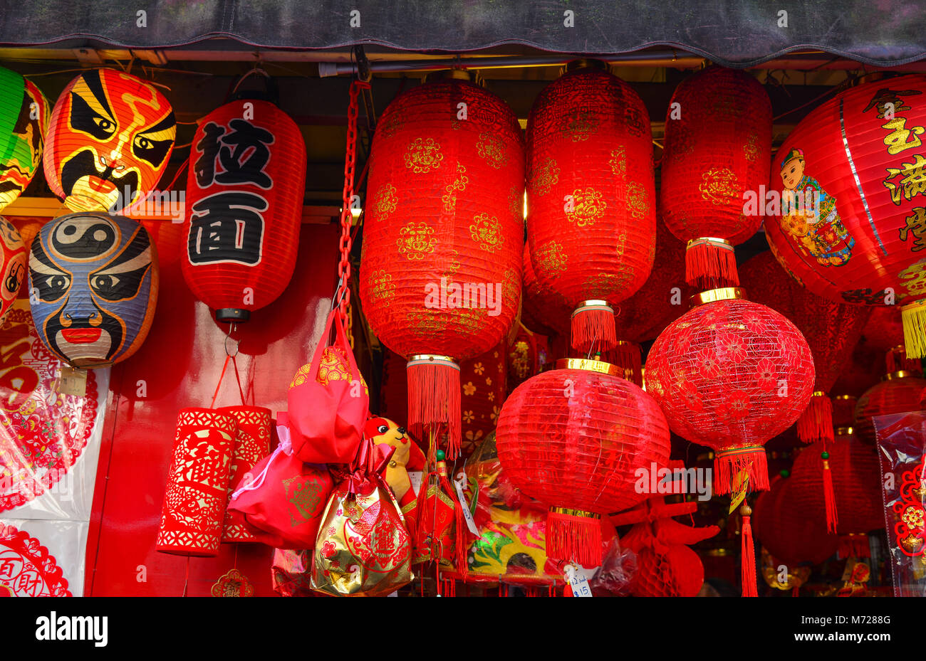 Singapore Feb 9, 2018. Chinese red lanterns for sale at street market