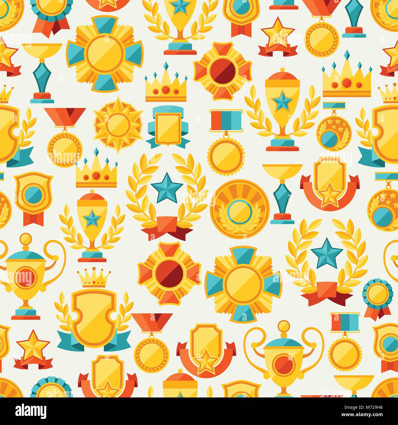Seamless pattern with trophy and awards in flat design style Stock ...