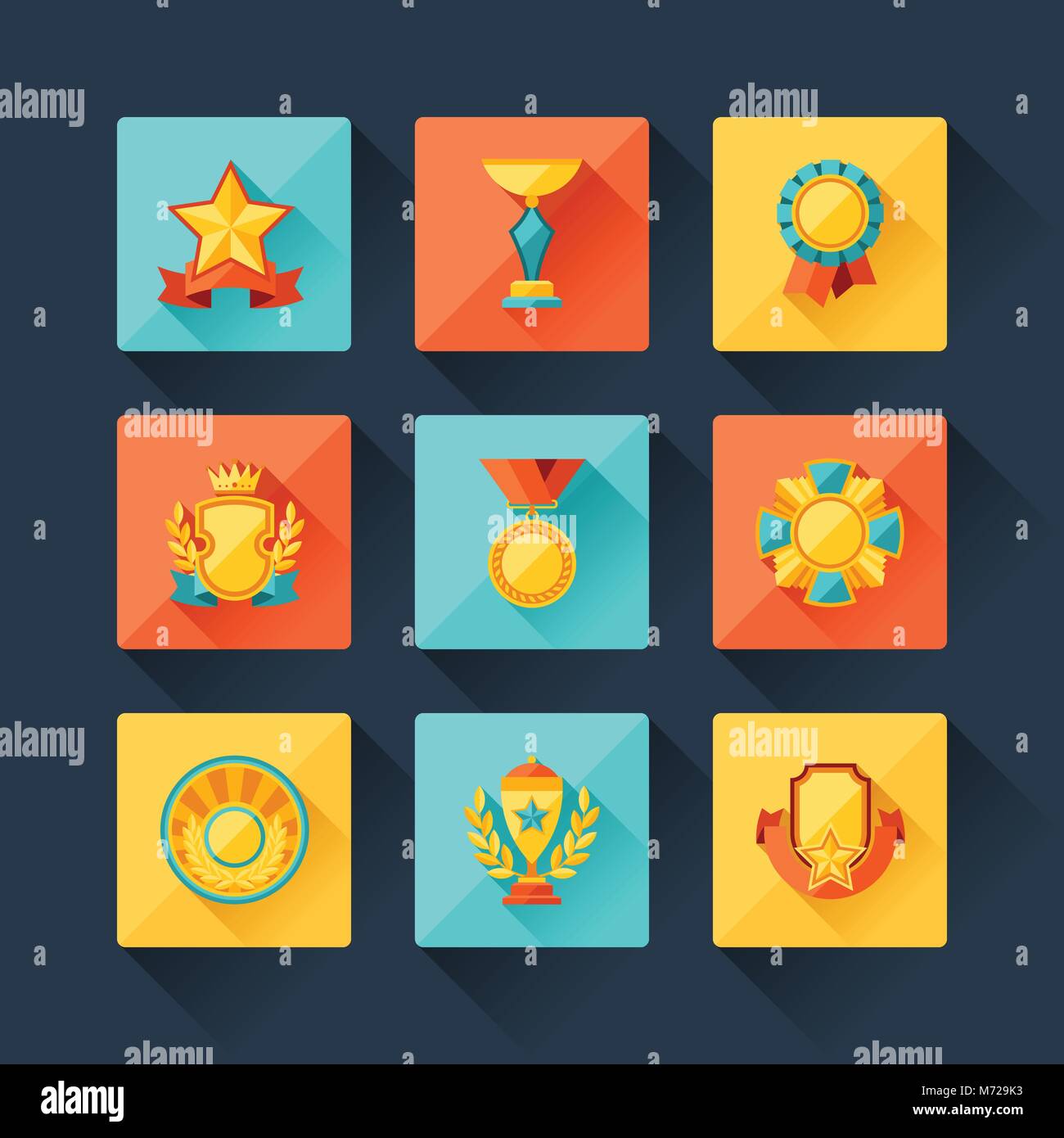 Trophy and awards icons set in flat design style Stock Vector Image ...