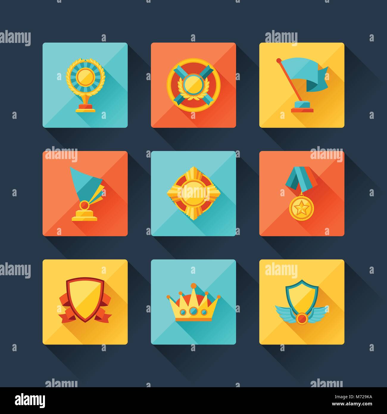 Trophy and awards icons set in flat design style Stock Vector Image ...
