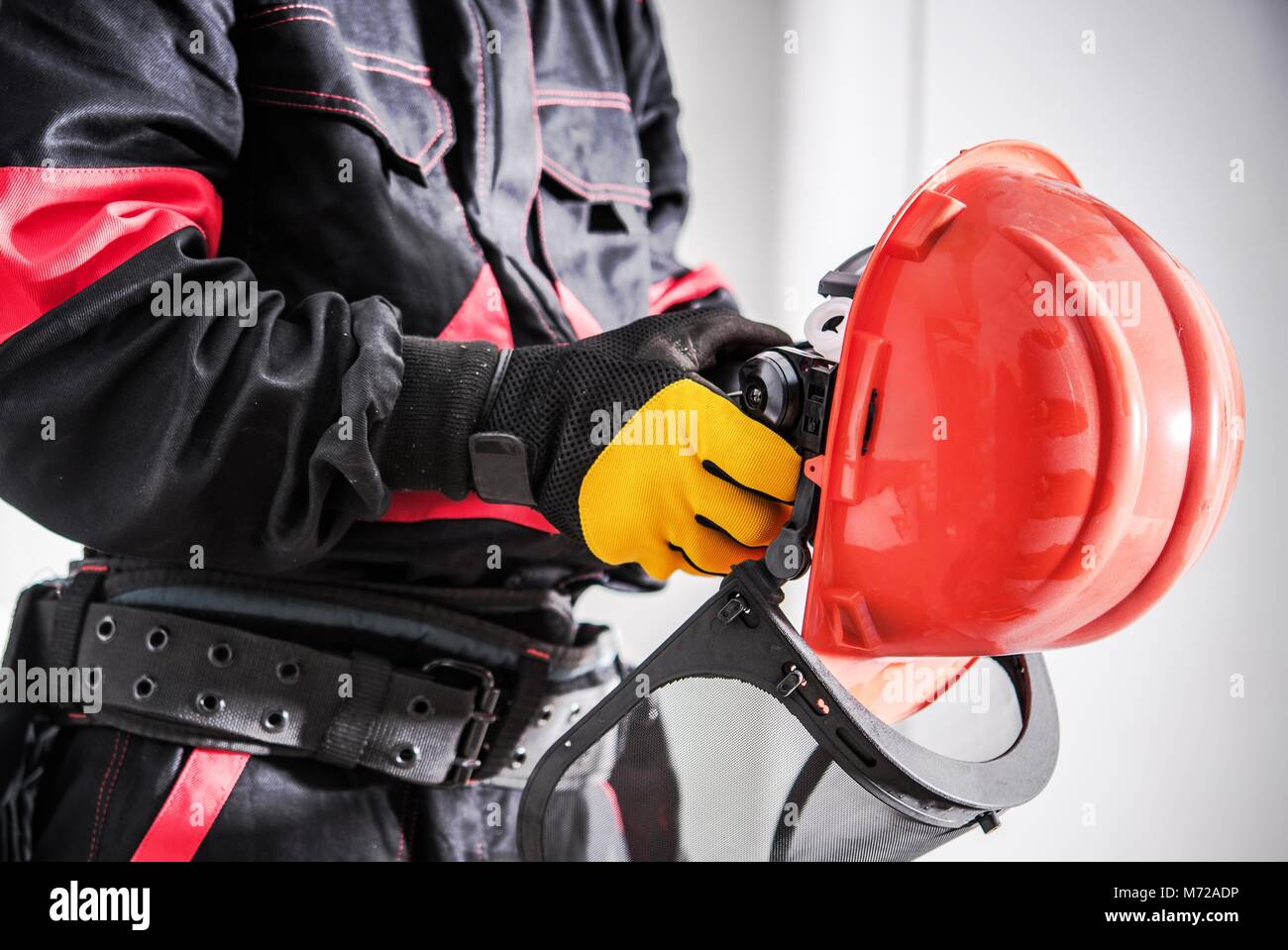 Importance of Wearing Protection Equipment. Construction Site Theme. Worker with Hard Hat and