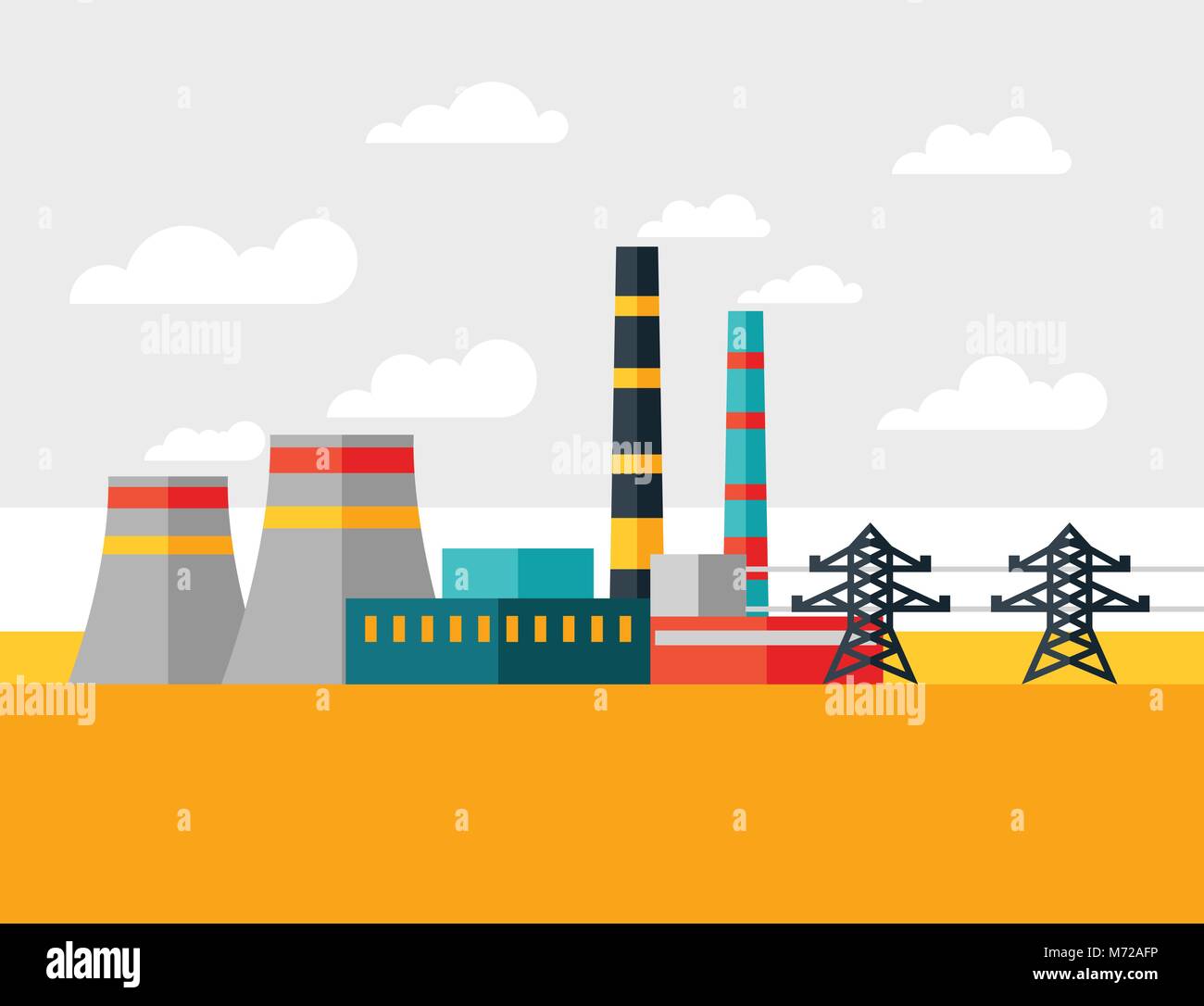 Illustration of industrial power plant in flat style Stock Vector Image ...