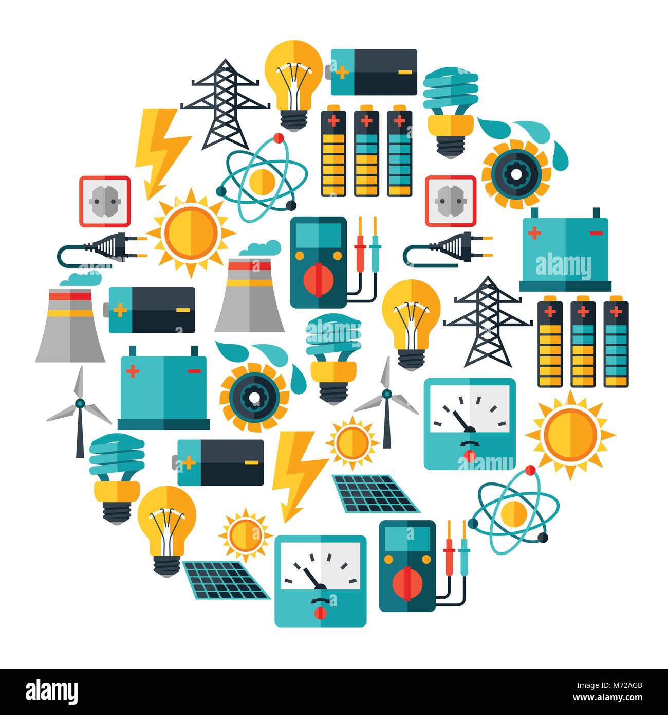 Industry background with power icons in flat design style Stock Vector