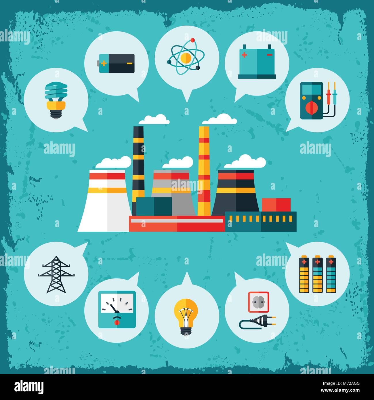 Illustration of industrial power plant in flat style Stock Vector Image ...